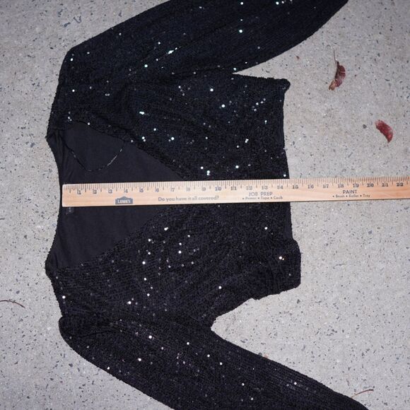 Sincerely Jules Bandier Sequin Top Black Deep V Long Sleeve Sz XL Party - Picture 12 of 13